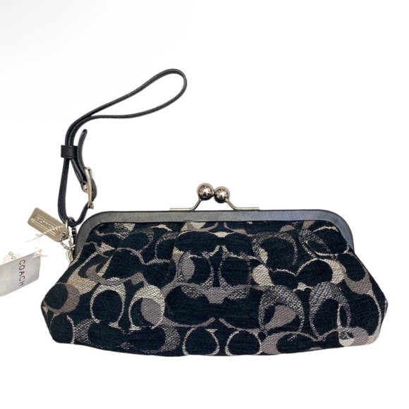 Coach vintage y2k  silver black optic rare kiss lock clutch wristlet bag #3584 - Picture 1 of 6